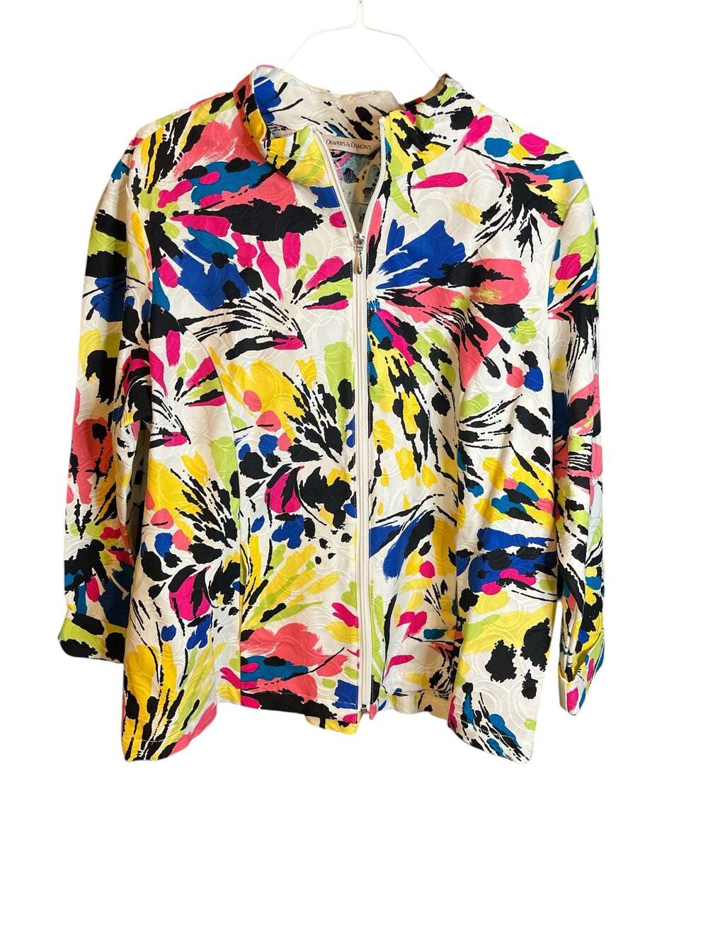 Draper's & Damon's Plus Size 2X Multicolor Abstract Floral Zip-Up Cotton Jacket